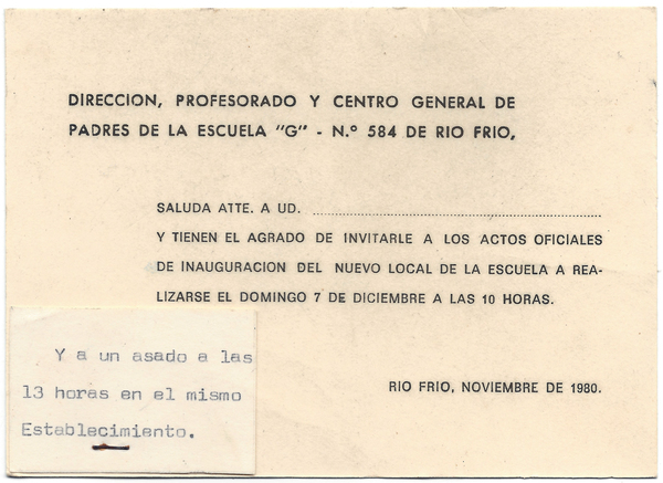 Invitación a Inauguración Escuela N°584 Invitación a Inauguración Escuela N°584
