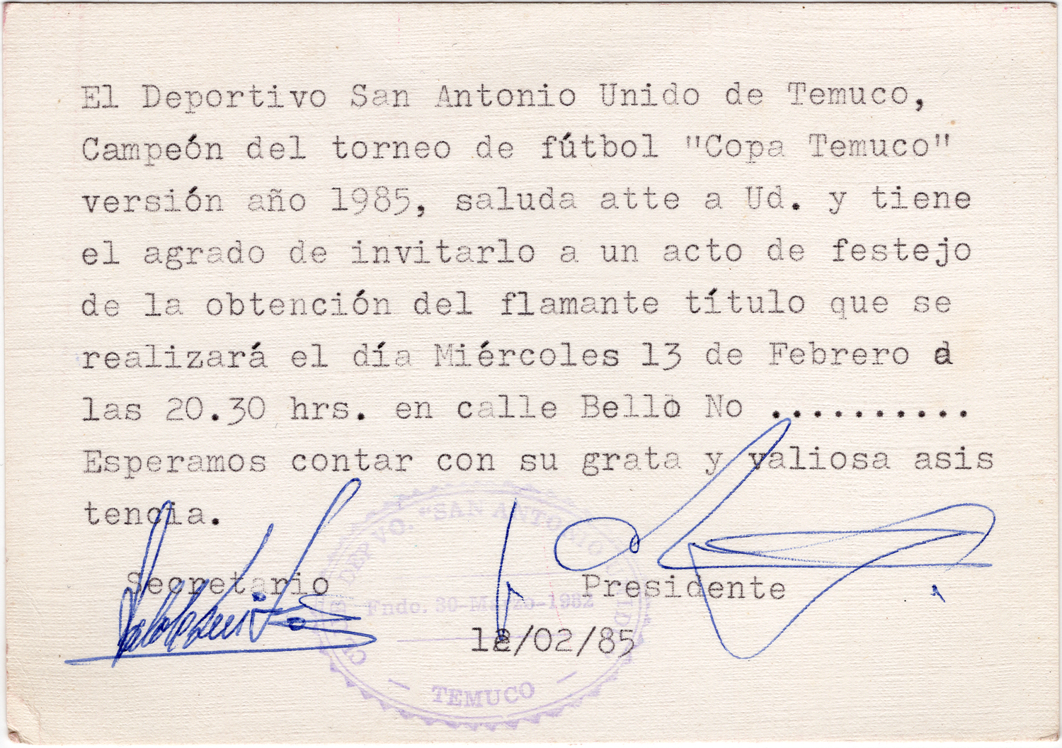 Invitación copa Temuco Invitación copa Temuco