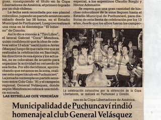 Homenaje al club deportivo General Velásquez Homenaje al club deportivo General Velásquez