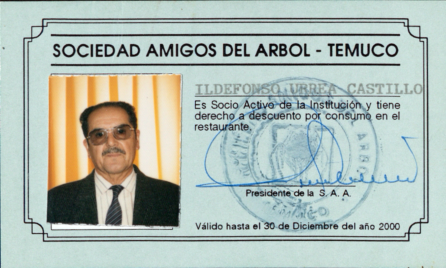 Carnet de socio Idelfonso Urrea Carnet de socio Idelfonso Urrea
