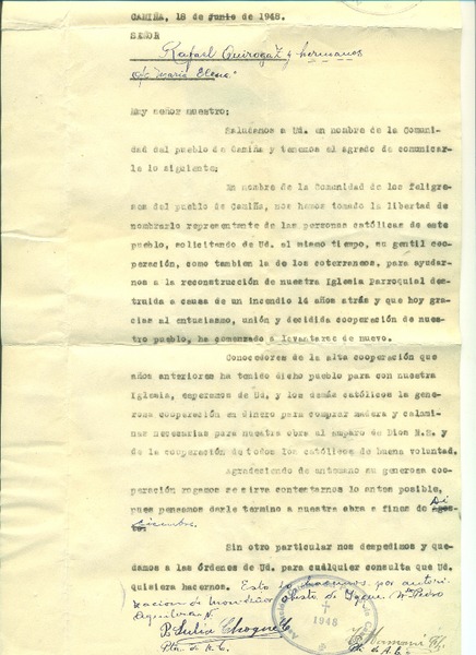 Solicitud de ayuda para reconstruir la iglesia de Camiña