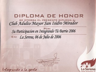 Diploma de honor club adulto mayor San Isidro