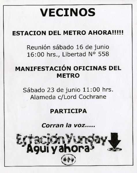 Invitación a una manifestación en el barrio Yungay