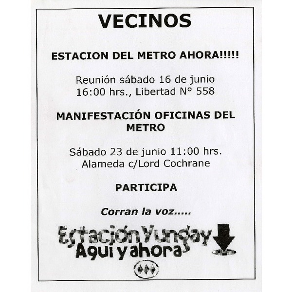 Invitación a una manifestación en el barrio Yungay Invitación a una manifestación en el barrio Yungay