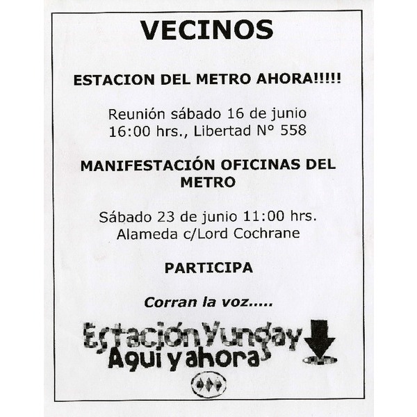 Invitación a una manifestación en el barrio Yungay