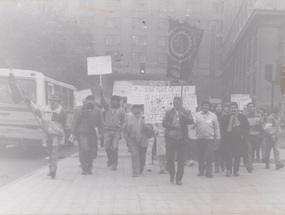 Marcha de trabajadores hacia el Palacio de La Moneda