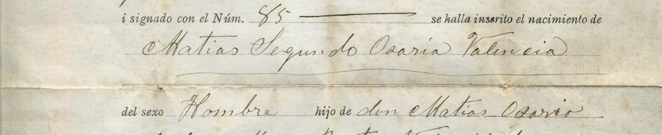 Certificado de nacimiento de Matías Osorio Valencia