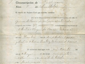 Certificado de nacimiento de Matías Osorio Valencia