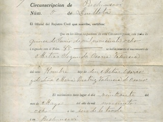 Certificado de nacimiento de Matías Osorio Valencia Certificado de nacimiento de Matías Osorio Valencia