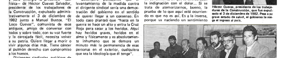 Exilio del dirigente sindical Héctor Cuevas