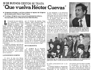 Exilio del dirigente sindical Héctor Cuevas