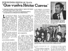 Exilio del dirigente sindical Héctor Cuevas