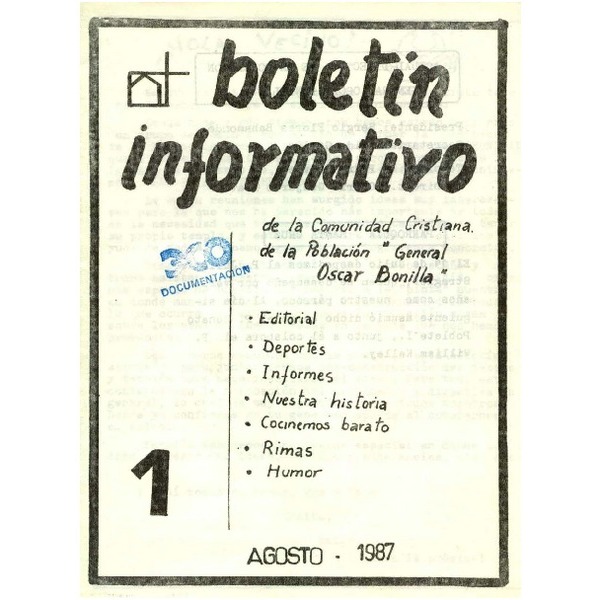Boletin Informativo de la Comunidad Cristiana de la población Oscar Bonilla Nº 1