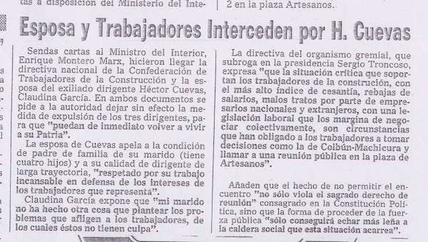 Expulsión del dirigente sindical Héctor Cuevas Expulsión del dirigente sindical Héctor Cuevas